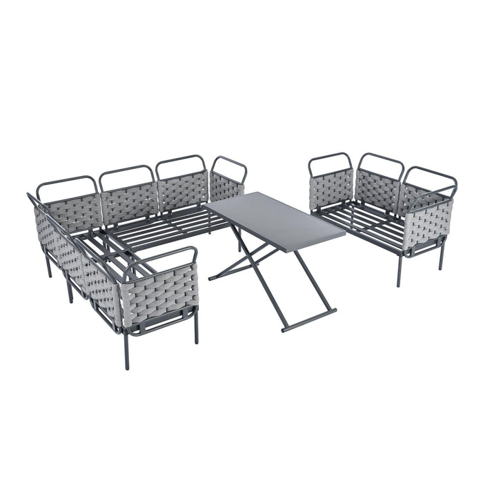 5-Piece Modern Patio Sectional Sofa Set Outdoor Woven Rope Furniture with Table and Cushions