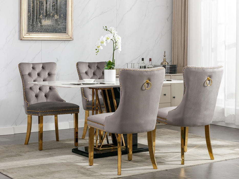 Nikki Collection Modern, High-end Tufted Solid Wood Contemporary Velvet Upholstered Dining Chair with Golden Stainless Steel Plating Legs,Nailhead Trim,Set of 2,Gray and Gold