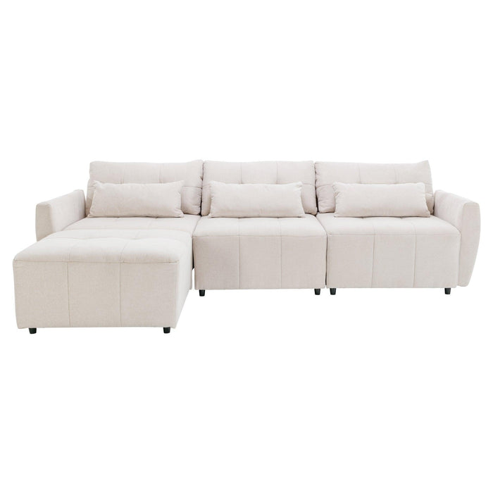 113.3" Convertible Sectional Sofa Couch 3-Seat L-Shaped with Movable Ottoman and USB