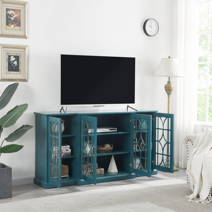 63" TV Stand, Sideboard Buffet ,Storage Cabinet, Teal Blue