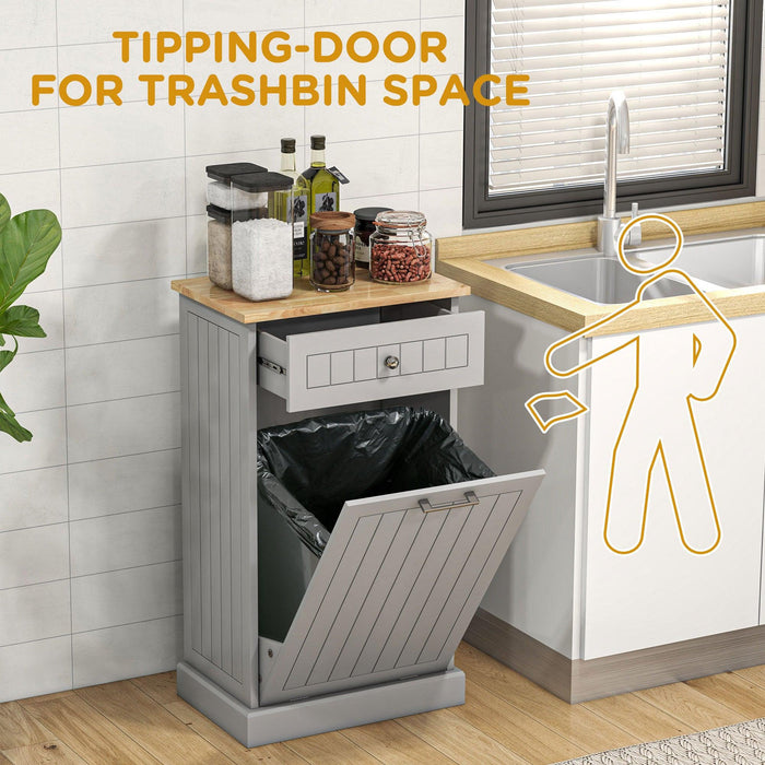 Kitchen Tilt Out Trash Bin Cabinet Free Standing Recycling Cabinet Trash Can Holder With Drawer, Gray