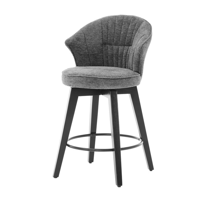 008-Wing Back Swivel Bar Stools Set of 2 - 25' Counter Height Adjustable Stools with Solid Wood Legs & Chenille Upholstery, Leveling Feet for Kitchen Island, Home Pub or Dining Room, Dark Grey - DTYStore