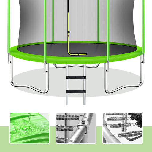 10FT Trampoline for Kids with Safety Enclosure Net, Basketball Hoop and Ladder, Easy Assembly Round Outdoor Recreational Trampoline - DTYStore