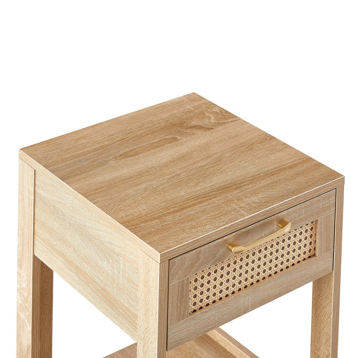 15.75" Rattan End table with drawer, Modern nightstand, side table for living room, bedroom,natural - DTYStore