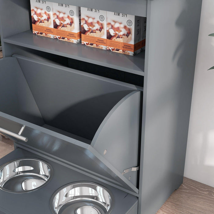 Pet Feeder Station, Storage Cabinet Dog Food Storage Container with Raised Dog Bowls and Hanger for Feeding & Watering Supplies, Gray - DTYStore