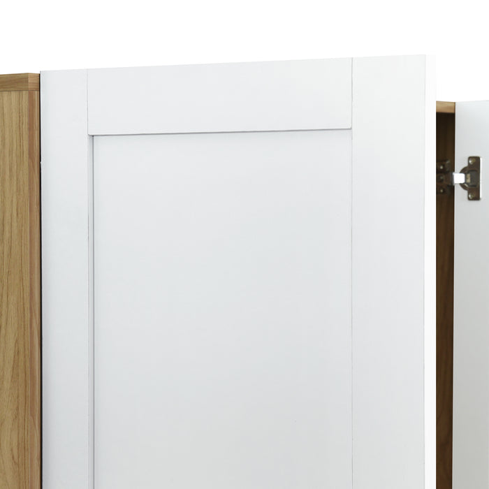 3 Door Wooden Storage Wardrobe for Dedroom with Shelves and 2 Drawers, Side Storage Shelves,White - DTYStore