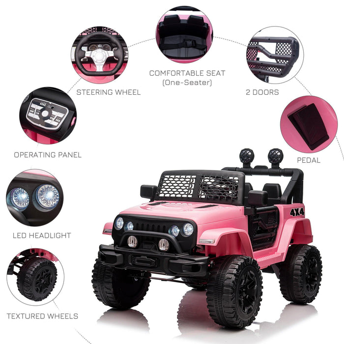 12V Kids Ride On Truck with Parent Remote Control, Electric Battery Powered Toy Car with Spring Suspension, Adjustable Speed, LED Lights and Horn, Pink