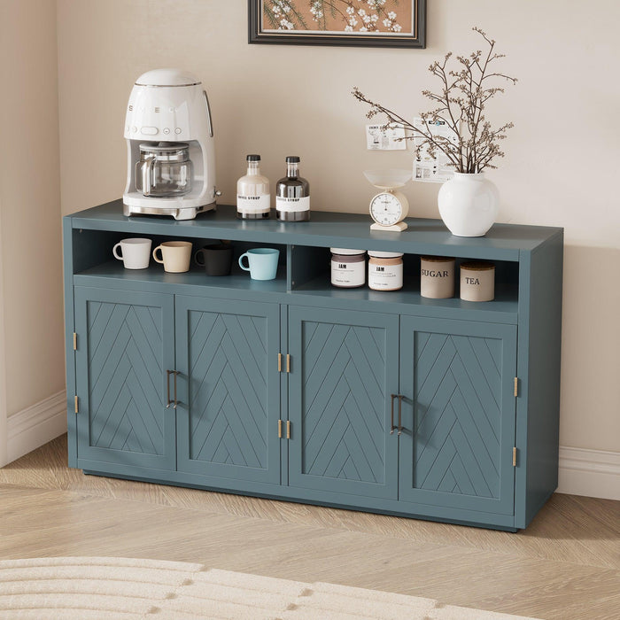 4-door Classic Sideboard with Open Storage and Adjustable Shelves for Kitchens, Living Rooms