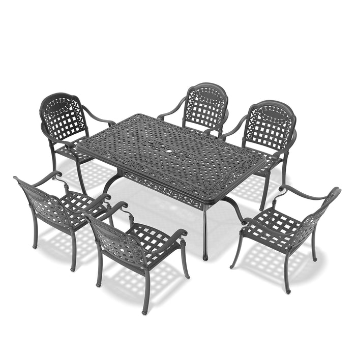 (Cushions In Random Colors)7-Piece Set Of Cast Aluminum Patio Furniture With Cushions - DTYStore