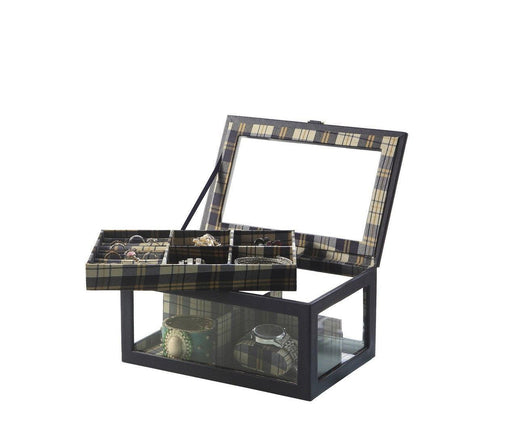 9.8" Long Tempered Glass and Leather Jewelry Case / Watch Display, Blue - DTYStore