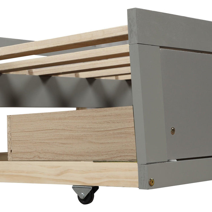 Wooden Daybed with Trundle Bed and Two Storage Drawers , Extendable Bed Daybed,Sofa Bed for Bedroom Living Room, Gray - DTYStore
