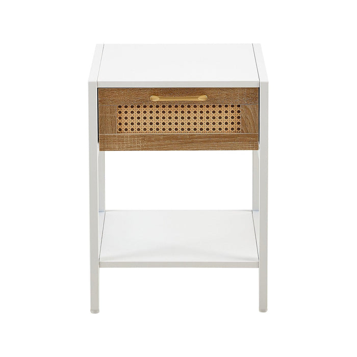 15.74" Rattan End table with drawer, Modern nightstand, metal legs,side table for living room, bedroom,white(1 pc) - DTYStore
