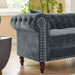 MH 80" Deep Button Tufted Upholstered Roll Arm Luxury Classic Chesterfield L-shaped Sofa 3 Pillows Included, Solid Wood Gourd Legs, Grey velvet