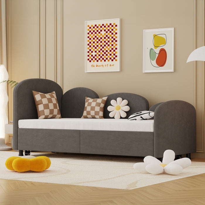 Twin Size Twin Size Bed frames With An Another Bed frame, Velvet Upholstered Daybed, Modern Sofa Bed Daybed Frame for Bedroom Living Room, Suitable for Living Room, Kids Room, Bedroom (Ddry Gray) - DTYStore