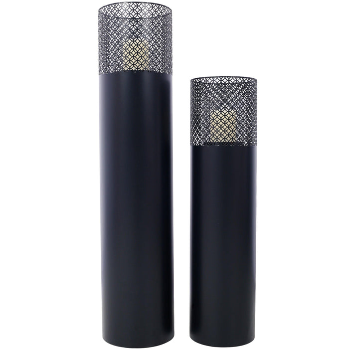Lantern Column, Set of 2, Decorative Column for Garden in Industrial Design, Lantern for Outdoor and Indoor, Lantern Including Candles, Oriental, 37 1/2+ 29 1/2 in - DTYStore