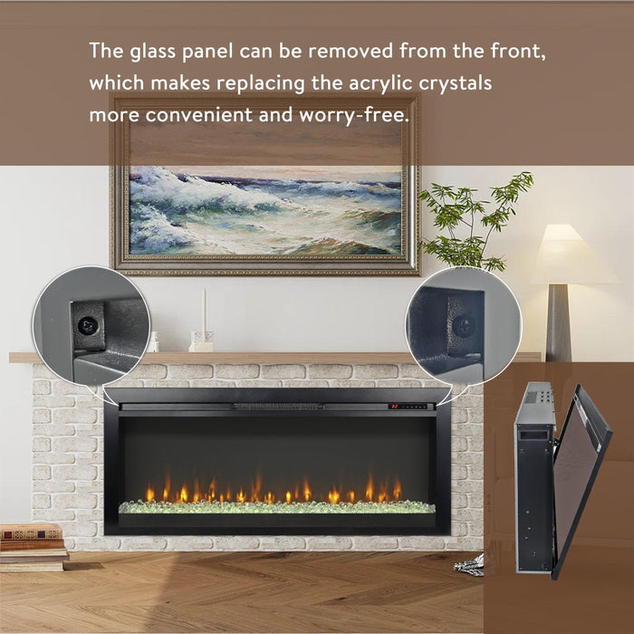 44 inch in wall recessed electric fireplace with remote and multi color flame & emberbed, LED light heater - DTYStore