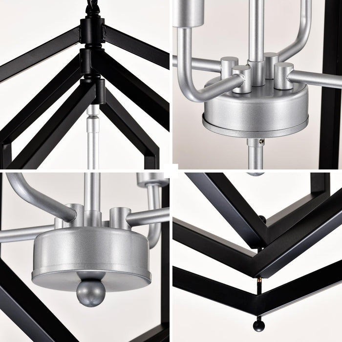 12-Light Farmhouse Kitchen Chandeliers, Matte Black and Sliver Vintage Rustic Cage Light Fixture Adjustable Height Chandeliers for Dining Room Hallway Foyer Entryway(E12 Bulbs Not Included) - DTYStore