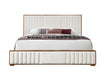 Kaleea Beige Chenille & Walnut Finish EK Bed - DTYStore