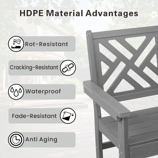 HDPE Outdoor Dining Chairs, Set of 2, Patio Garden Chairs, Porch Chairs, Weather Resistant, Grey - DTYStore