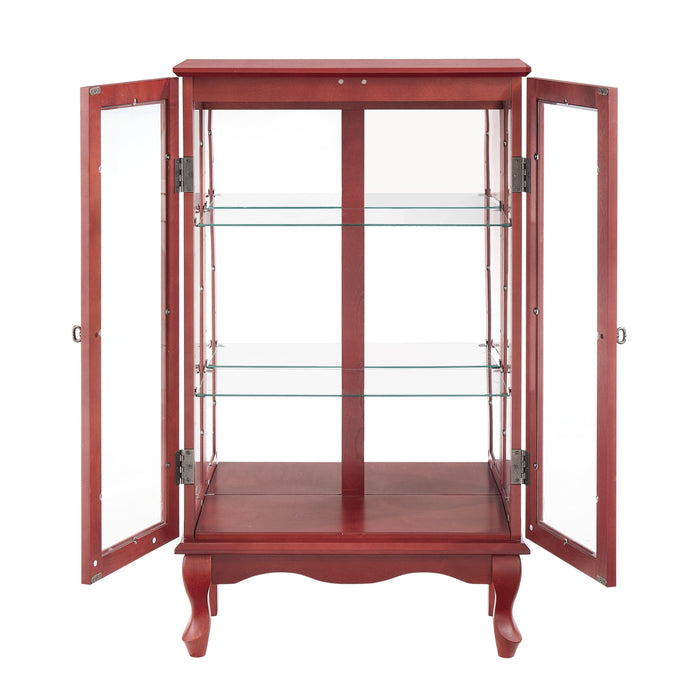 2 Doors Curio Cabinet with Tempered Glass Doors and Mirrored Back Panel, Lighted Display Cabinet for Home and Office