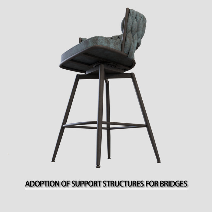 26' Bar Chair Suede Woven Bar Stool Set of 2,Black legs Barstools No Adjustable Kitchen Island Chairs,360 Swivel Bar Stools Upholstered Bar Chair Counter Stool Arm Chairs with Back Footrest (Blue) - DTYStore