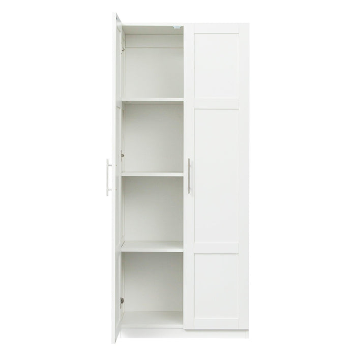 High wardrobe and kitchen cabinet with 2 doors and 3 partitions to separate 4 storage spaces,white