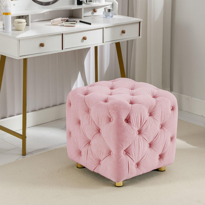 Pink Modern Velvet Upholstered Ottoman, Exquisite Small End Table, Soft Foot Stool,Dressing Makeup Chair, Comfortable Seat for Living Room, Bedroom, Entrance