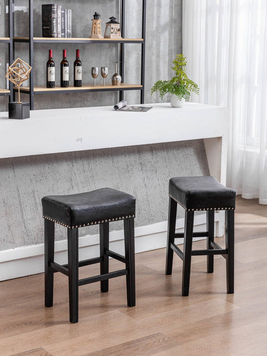 A&A Furniture,Counter Height 26" Bar Stools for Kitchen Counter Backless Faux Leather Stools Farmhouse Island Chairs (26 Inch, Black, Set of 2)