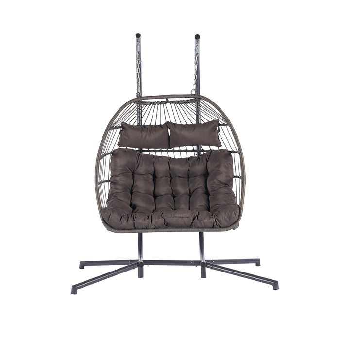 2 Person Outdoor Rattan Hanging Chair Patio Wicker Egg Chair - DTYStore