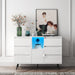 Living Room Sideboard Storage Cabinet White High Gloss with LED Light, Modern Kitchen Unit Cupboard Buffet Wooden Storage Display Cabinet