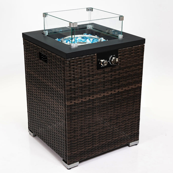 Wicker Fire Pit Column with Glass Wind Guard - DTYStore