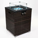 Wicker Fire Pit Column with Glass Wind Guard - DTYStore