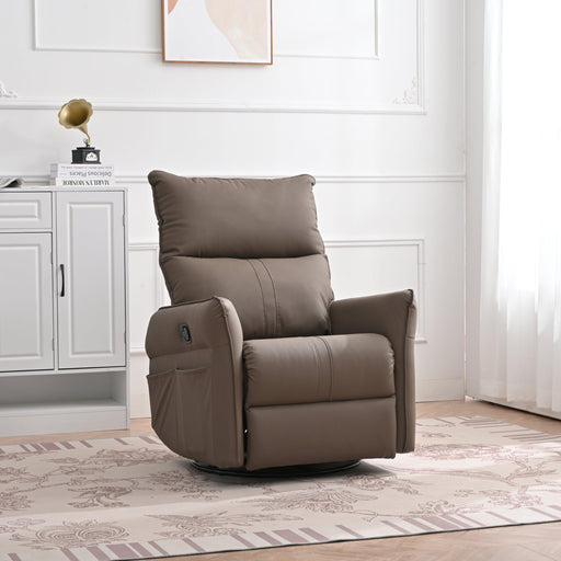 PU Rocking Recliner Chair,360° Swivel Nursery Rocking Chair,Glider Chair,Modern Small Rocking Swivel Recliner Chair for Bedroom,Living Room Chair Home Theater Seating,Side Pocket(Brown+360° Swivel) - DTYStore