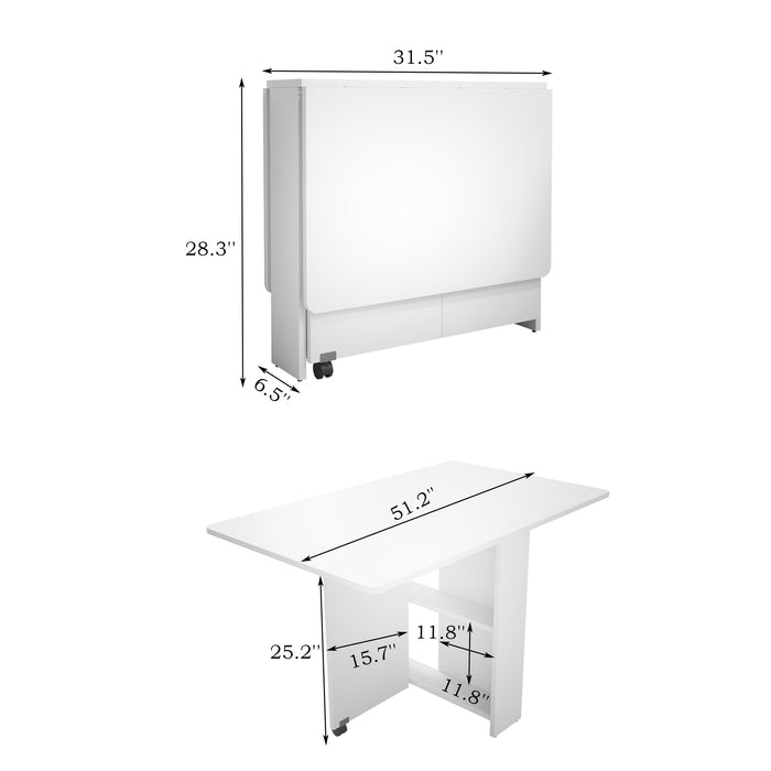 Fully unfolded 51.18 inches white foldable table, suitable for small family table or display table convenient, home simple long table, simple and lightweight - DTYStore