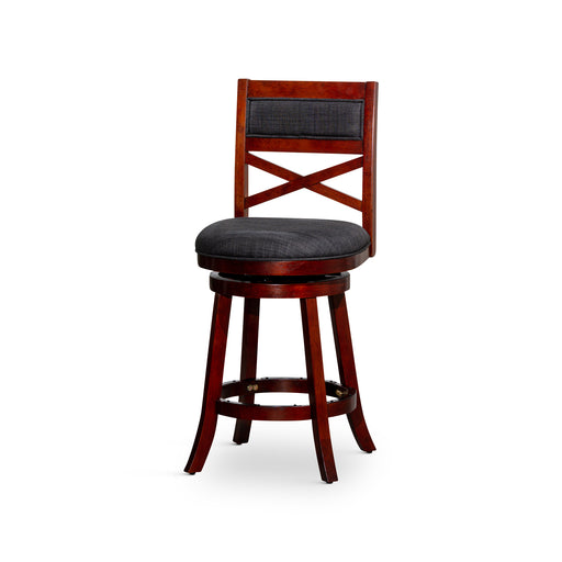 30' Bar Height X-Back Swivel Stool, Stool, Cherry Finish, Charcoal Fabric Seat - DTYStore