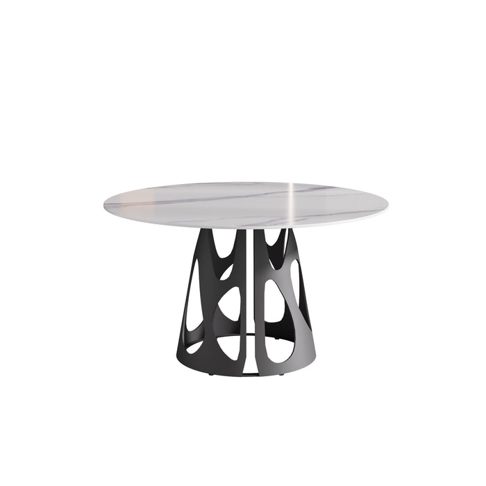 53" Round Marble Dining Table with Black Iron Metal Base, Artificial Marble for 6 People, Dining Room/Living Room Kitchen Dining Table,White (Dining Table Only) - DTYStore