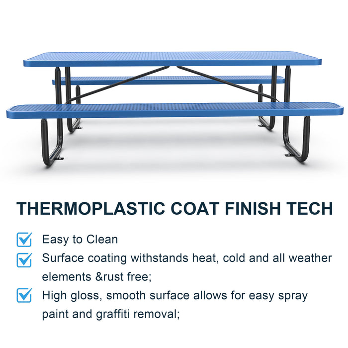 96' Expanded Metal Rectangular Picnic Table, Blue - DTYStore