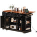 53'' Farmhouse Kitchen Island with Two Tempered Glass Cabinet Doors, Power Outlet, Rolling Kitchen Cart on Wheels with Drop Leaf, 5 Open Side Racks, 3 Drawers, for Kitchen, Dining Room, Black - DTYStore