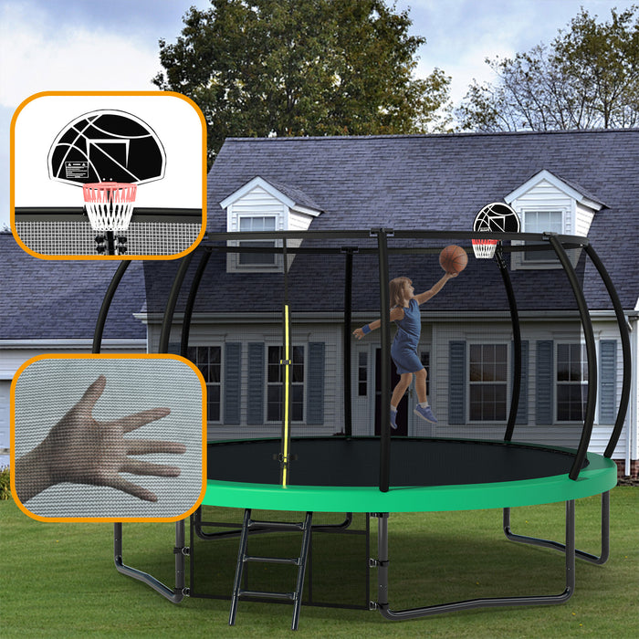 14FT Trampoline with Enclosure - Recreational Trampolines with Ladder and AntiRust Coating, ASTM Approval Outdoor Trampoline for Kids - DTYStore