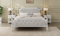 Traditional Style Solid Wood Bed Frame with Upholstered Tufted Headboard,No Box Spring Needed,Queen Size, Antique White - DTYStore