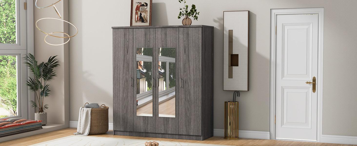 4-Door Mirror Wardrobe with Shelves