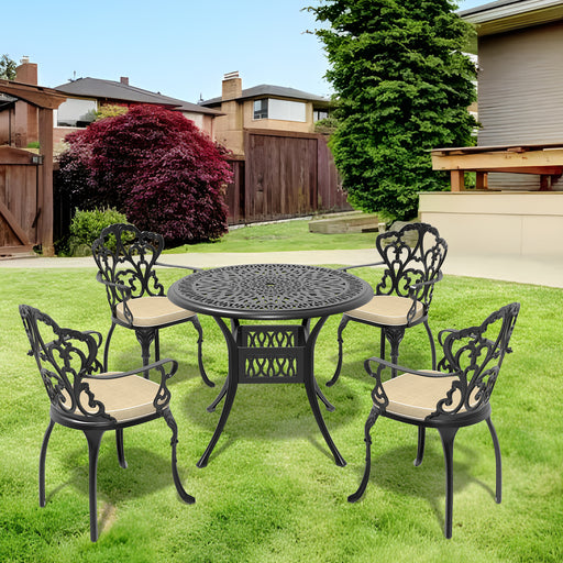 (Cushions In Random Colors)5-Piece Set Of Cast Aluminum Patio Furniture With Cushions - DTYStore