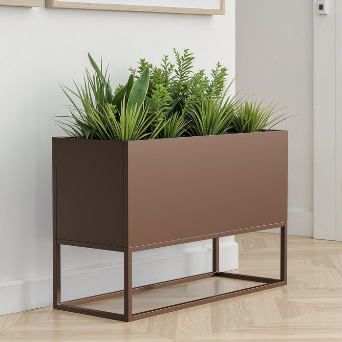 47*18*18 inch Large Metal Rectangular Planter with Shelves and Drainage Holes for Indoor/Outdoor Use, Perfect for Tall Plants, Flowers, or Shrubs in High-Traffic Areas - DTYStore