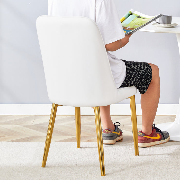 2 modern dining chairs, sleek PU leather backrest, and gold metal legs bring a comfortable home experience to the kitchen, bedroom, and office.W1151P183322 - DTYStore