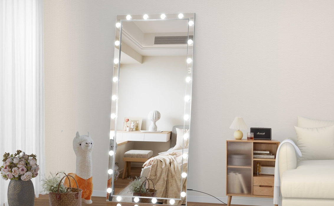 Hollywood LED Full Body Mirror with Lights Extra Large Full Length Vanity Mirror with 3 Color Mode Lights, Vertical Horizontal Hanging Aluminum Framed Mirror, 72 x 36 Inch, Silver