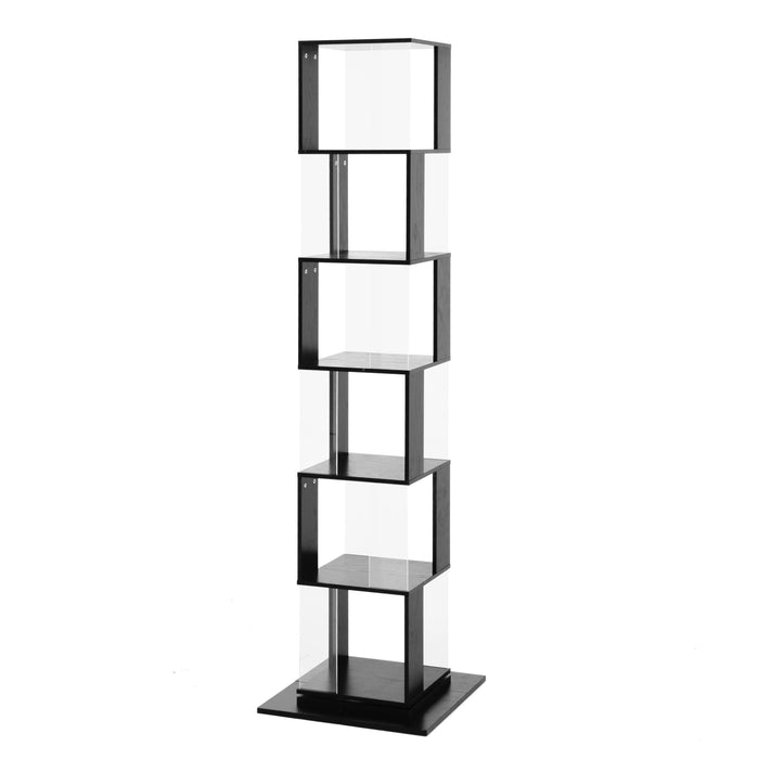 6 tier Rotating Bookshelf, Floor Rack Simple Bookcase with Acrylic plate Student Multi-Function Creative Bookshelf for Living Room with anti-toppling base