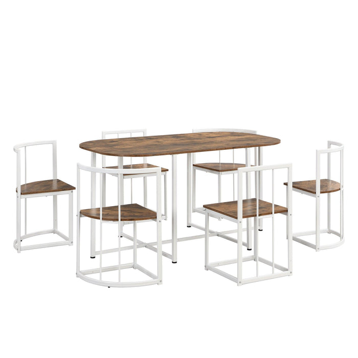 Modern 7-Piece Dining Table Set with Faux Marble Compact Kitchen Table Set for 6