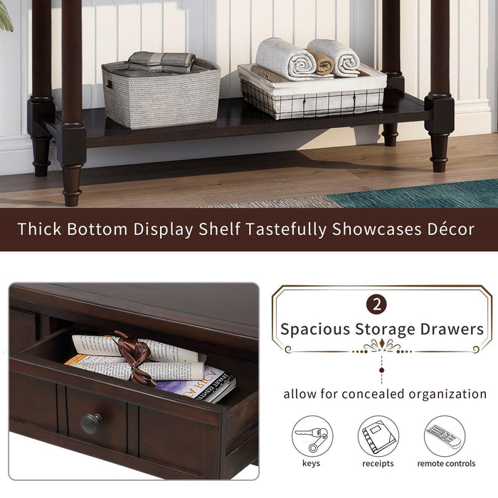 TREXM Daisy Series Console Table Traditional Design with Two Drawers and Bottom Shelf (Espresso)