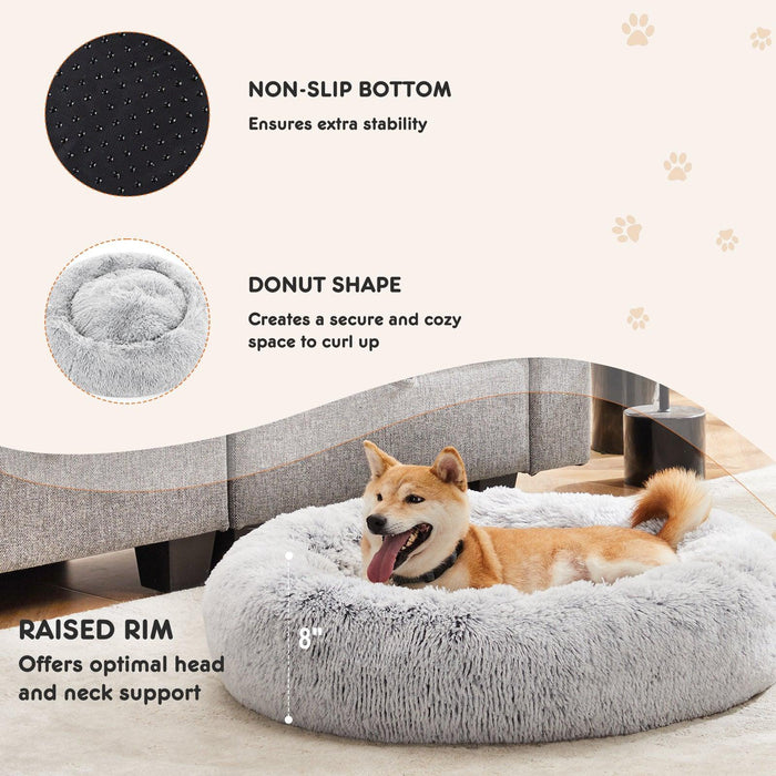 Anti-Slip Round Fluffy Plush Faux Fur Cat Bed, Small gray - DTYStore