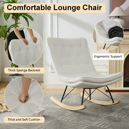 Lazy Rocking Chair,Comfortable Lounge Chair with Wide Backrest and Seat Wood Base, Upholstered Armless Rocker Chair for Living room, Balcony,Bedroom and Patio Porch. (WHITE) - DTYStore